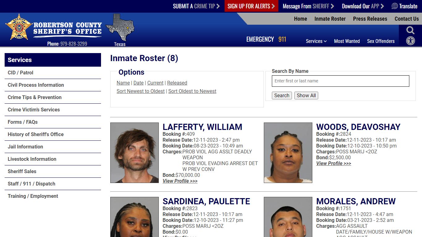 Inmate Roster (6) - Robertson County TX Sheriff