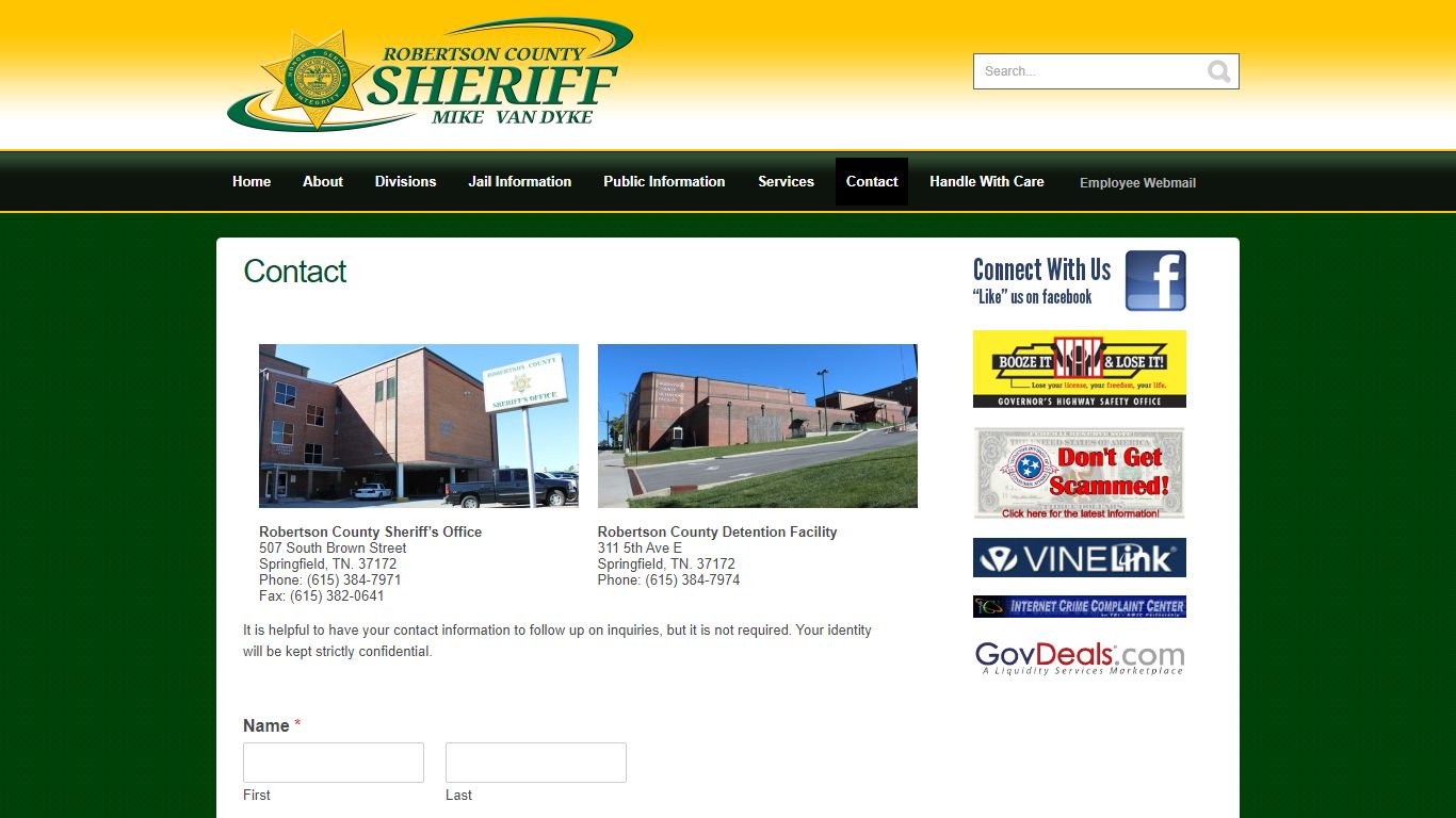 Contact- Robertson County Sheriff's Office